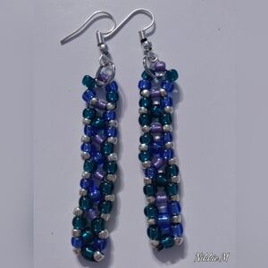 Blue and Purple Beaded Earrings
